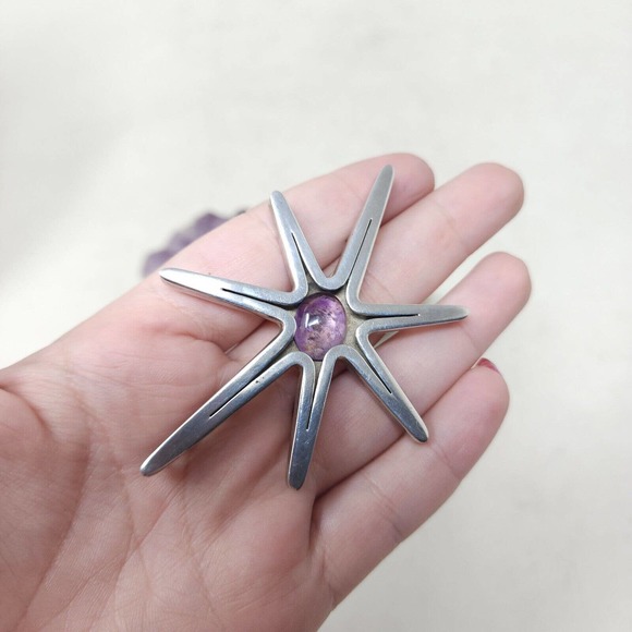 Reveriano Castillo Brooch 925 Sterling Silver Amethyst Sputnik Atomic Pendant - Picture 5 of 7